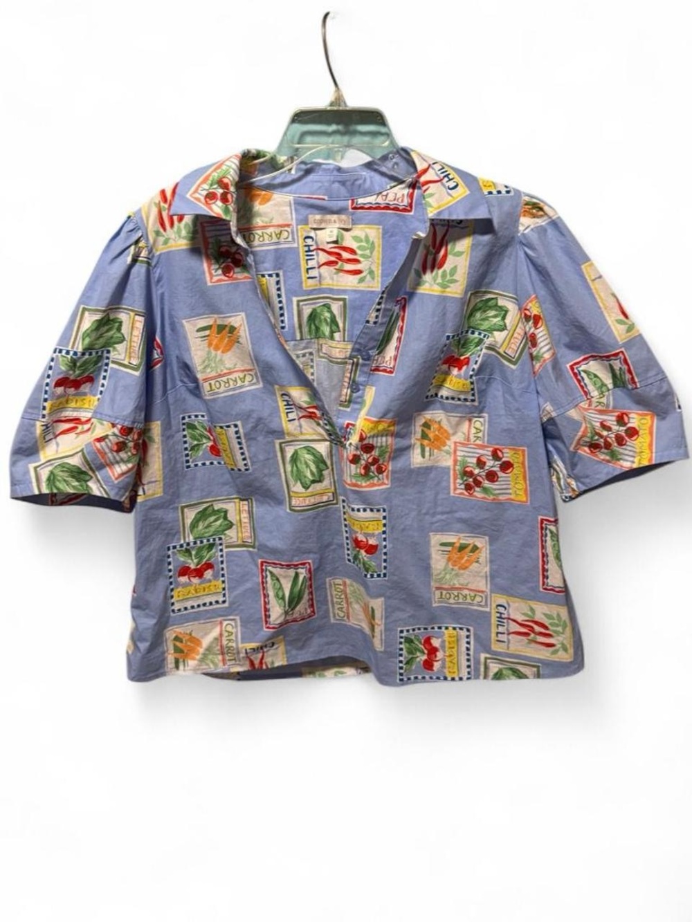 Light Blue Short Sleeve Printed Stamps Shirt